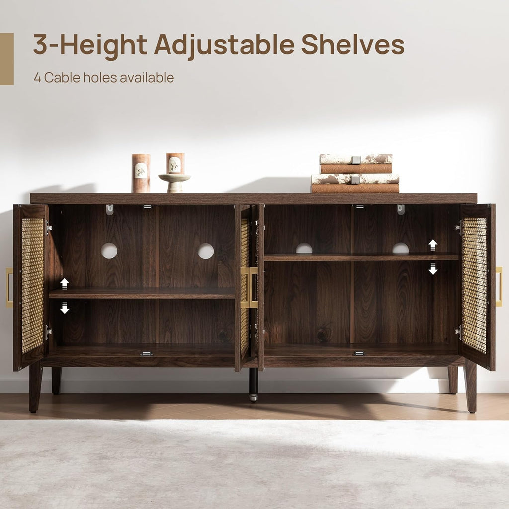 SICOTAS TV Stands for Living Room-Entertainment Center with Storage for Bedroom-Mid Century Modern Television Stands with 4 Doors 59" Media Console TV Cabinet Credenza for 45 50 55 60 65 Inch TVs