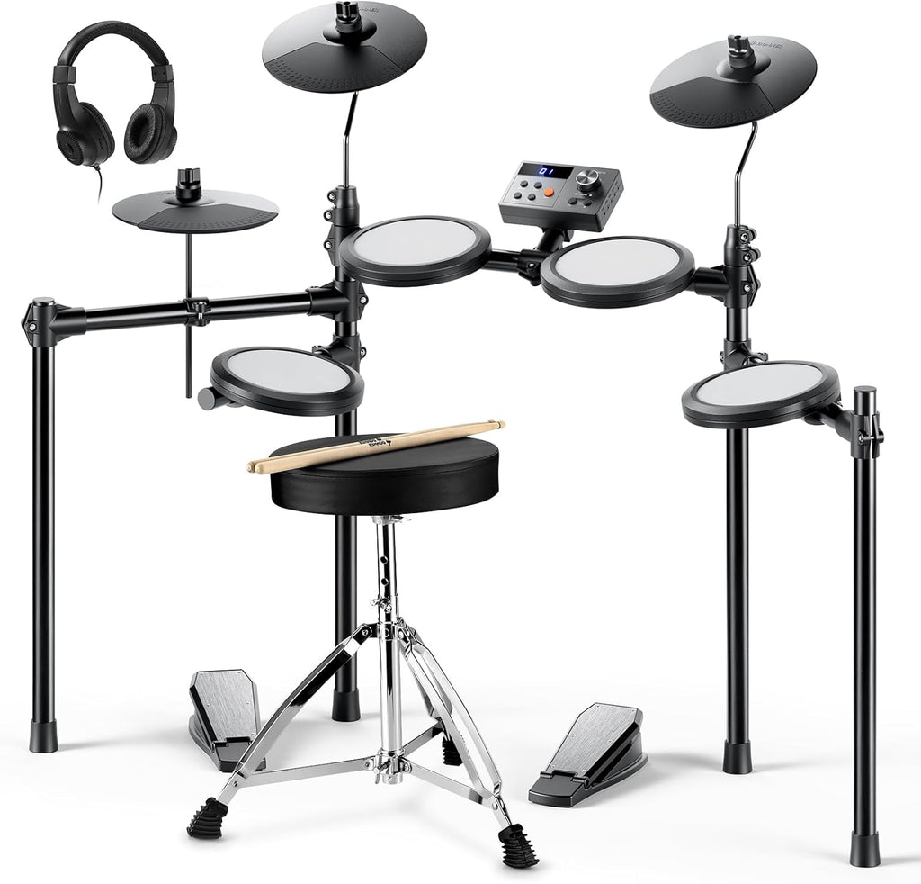 Donner Electric Drum Set, DED-70 Electronic Drum Kit for Beginner with 150 Sounds, 4 Quiet Mesh Pads, 9" Cymbals, USB MIDI, Type-C Charging, 2 Pedal, Throne, Headphones, Sticks, Melodics Lessons