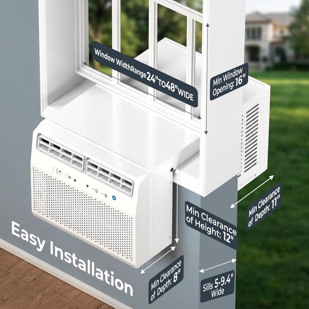 12,000 BTU U-Shaped Window Air Conditioner, Window AC Unit with Dehumidifier, Cools Up to 550 Sq. Ft for Large Rooms, Saddle AC Unit with Full Window View, 4 Fan Speeds, 24H Timer, Sleep Mode