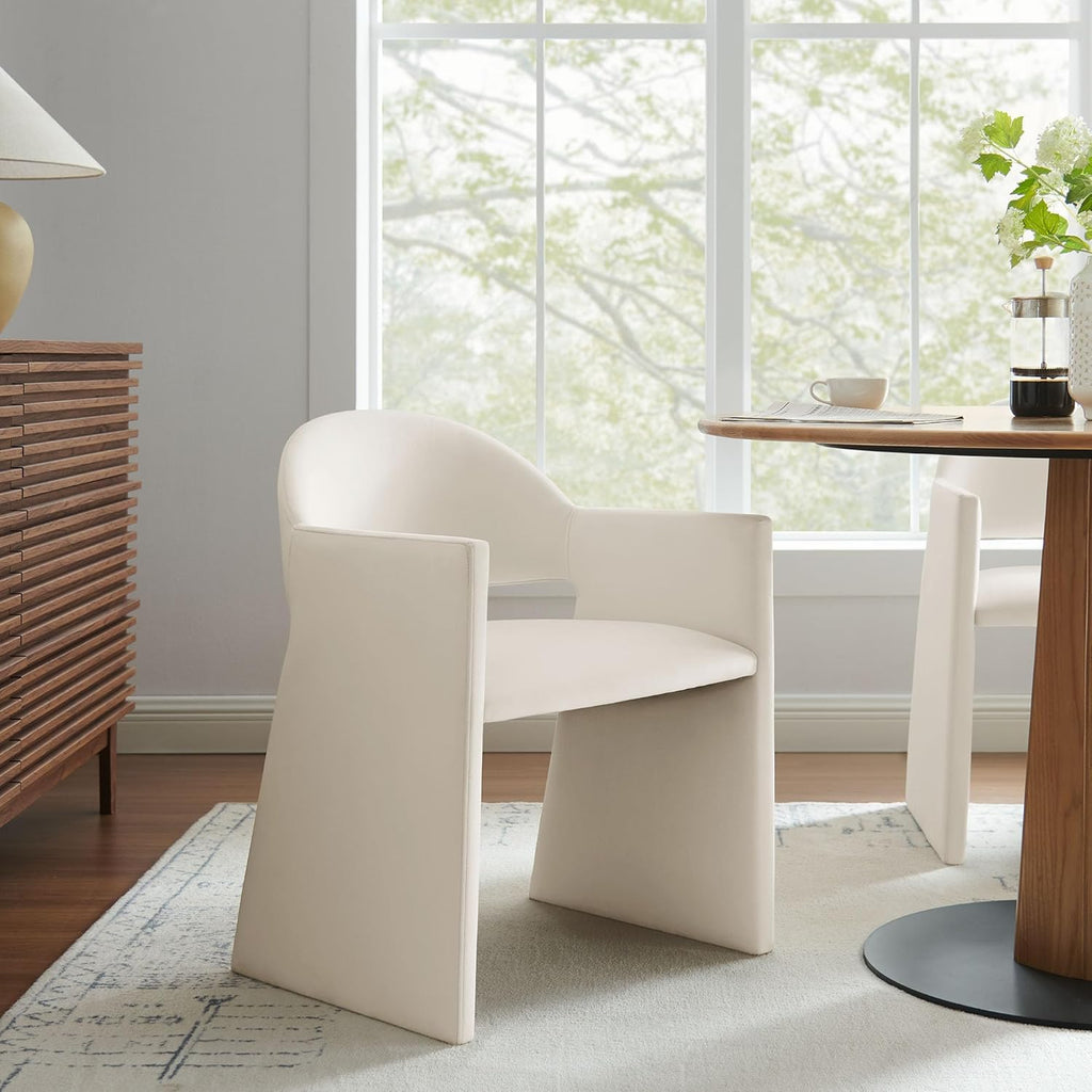 Modway Talia Performance Velvet Dining Armchair in Alabaster - Modern Curved Dining Chair with Open-Back - Stain-Resistant Velvet Barrel Chair - Living Room Accent Chair with Arms