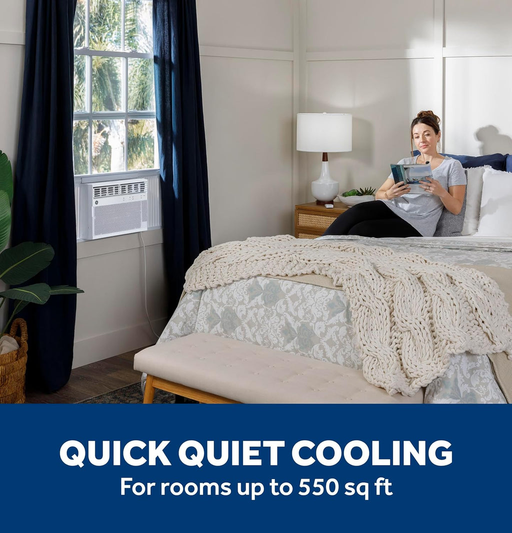 GE Window Air Conditioner 10,000 BTU for Rooms up to 450 sq ft., Wi-Fi Enabled, Energy-Efficient Cooling for Medium Rooms, Easy Install Kit, Control Using Remote or Smartphone App, White
