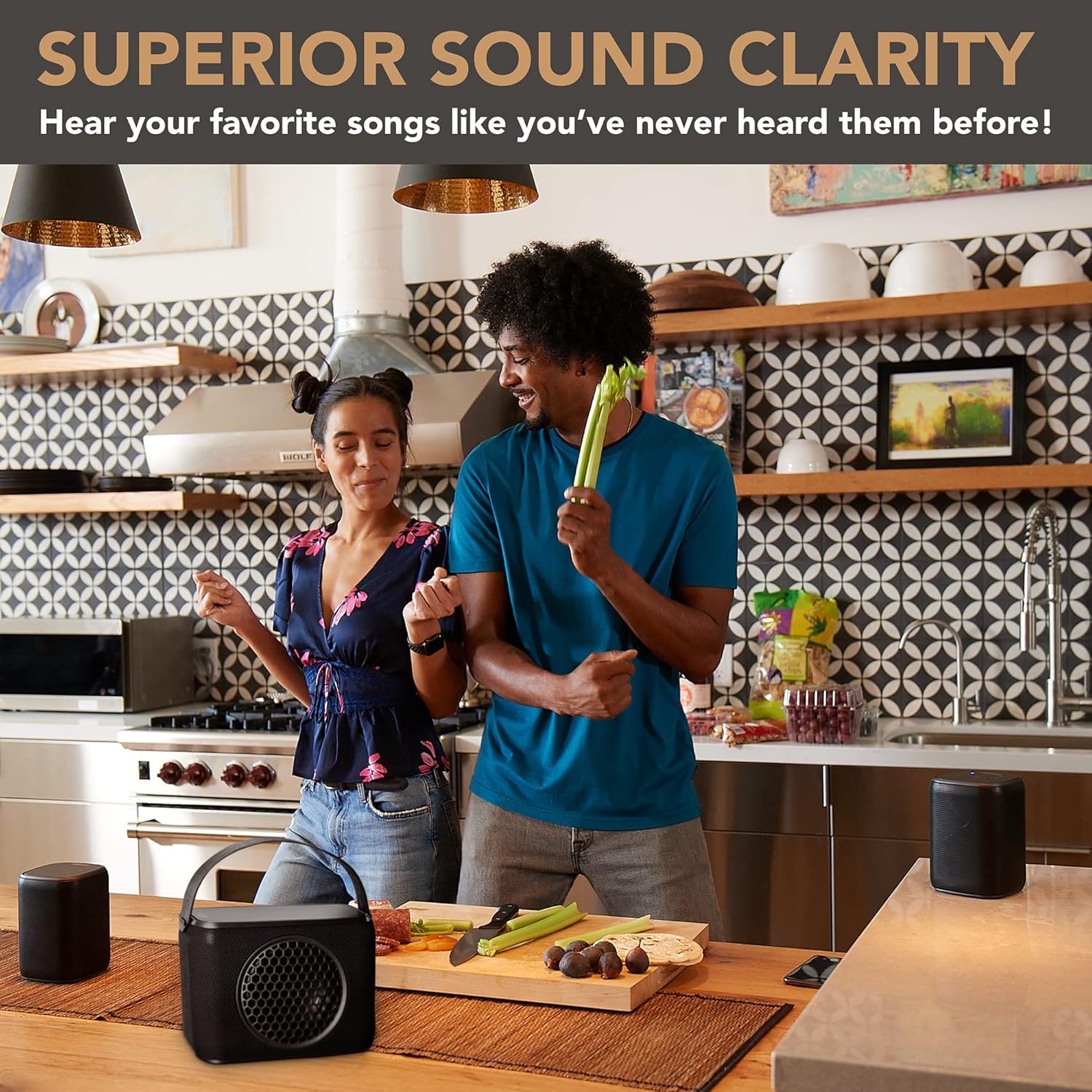 Rocksteady Stadium Portable Bluetooth Speaker and Subwoofer Combo - Up to 100 Foot Range - Up to 30 Hour Battery Life | 2 Speakers + 1 Subwoofer