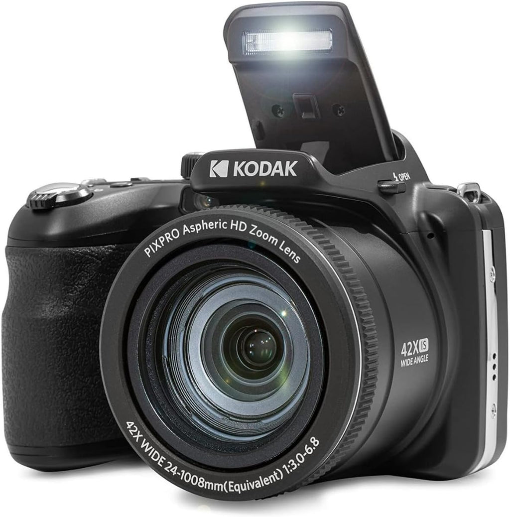 KODAK PIXPRO AZ425 Astro Zoom 20MP Digital Camera (Black) Bundle with 32GB SD Card, Holster Case and Accessory Kit, Battery and Charger Kit, Cable, and Tripod (6 Items)