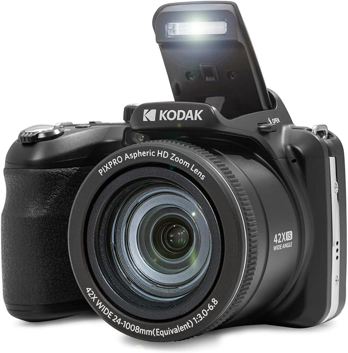 KODAK PIXPRO AZ425 Astro Zoom 20MP Digital Camera (Black) Bundle with 32GB SD Card, Holster Case and Accessory Kit, Battery and Charger Kit, Cable, and Tripod (6 Items)