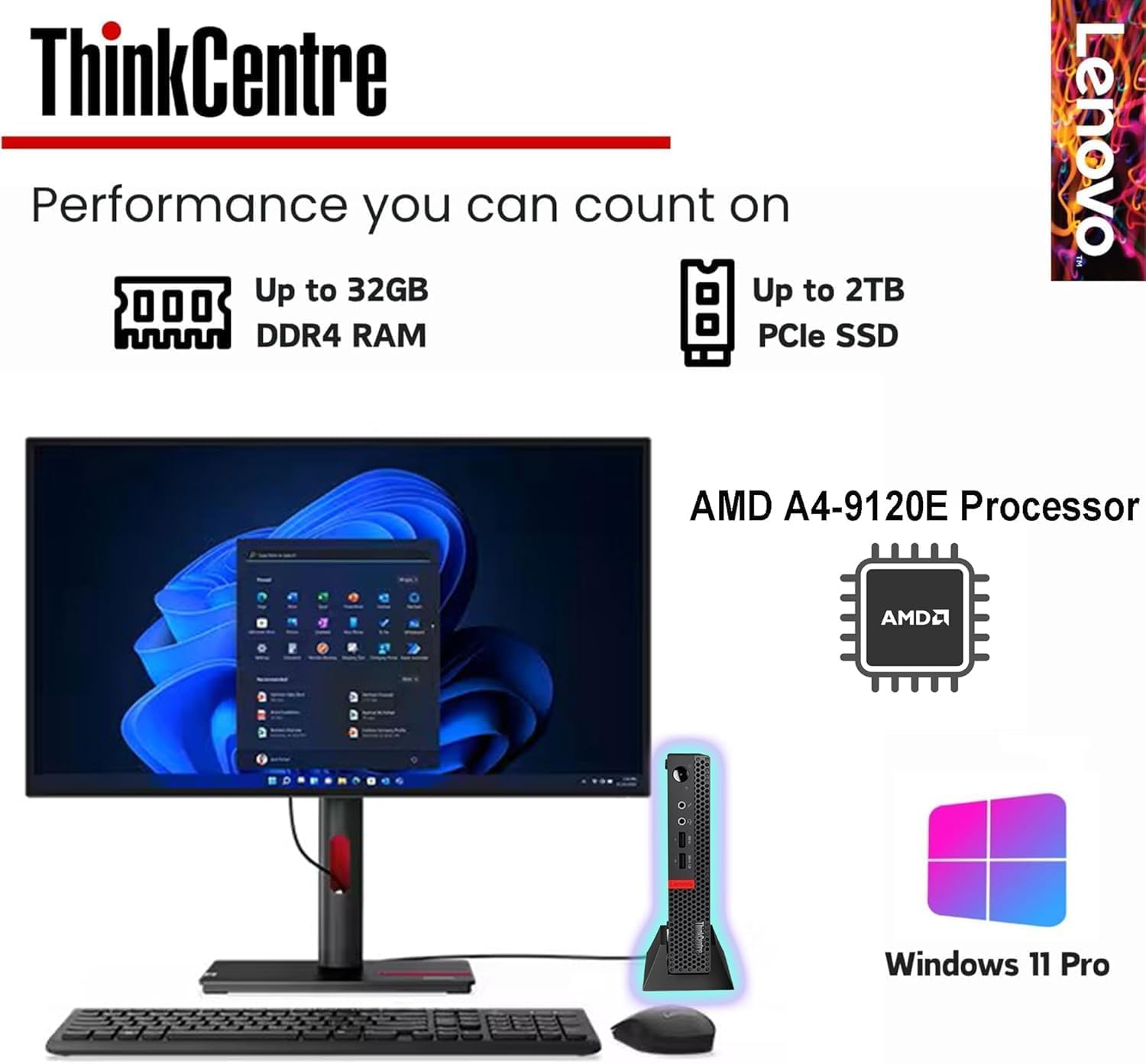 Lenovo ThinkCentre Micro Desktop, 16GB RAM, 1TB SSD Drive, AMD Processor & Graphics, Dual-Display Support, Wi-Fi, Bluetooth, USB, RJ-45, Home-Friendly, Business-Grade, Windows 11 Pro
