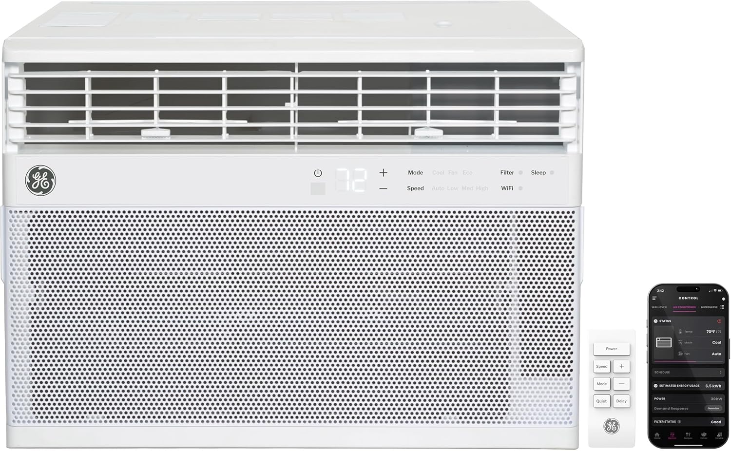 GE Window Air Conditioner 10,000 BTU for Rooms up to 450 sq ft., Wi-Fi Enabled, Energy-Efficient Cooling for Medium Rooms, Easy Install Kit, Control Using Remote or Smartphone App, White