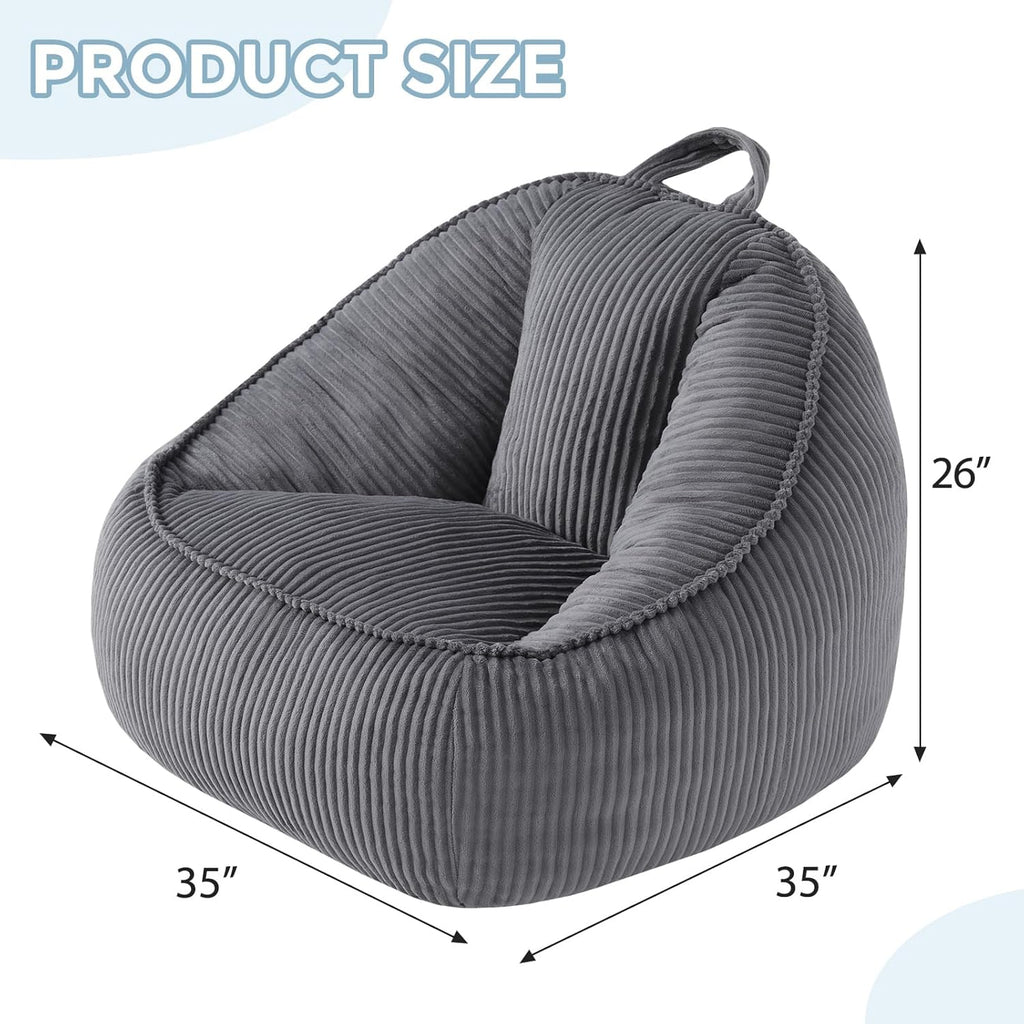 HUGHEAVEN Large Bean Bag Chairs for Kids,Bean Bag Chairs for Kids 8-12,Comfy Bean Bag Sofa with Back Support,Big Bean Bag Couch & Chair for Bedroom, Floor Sofa for Relaxing and Reading,Grey