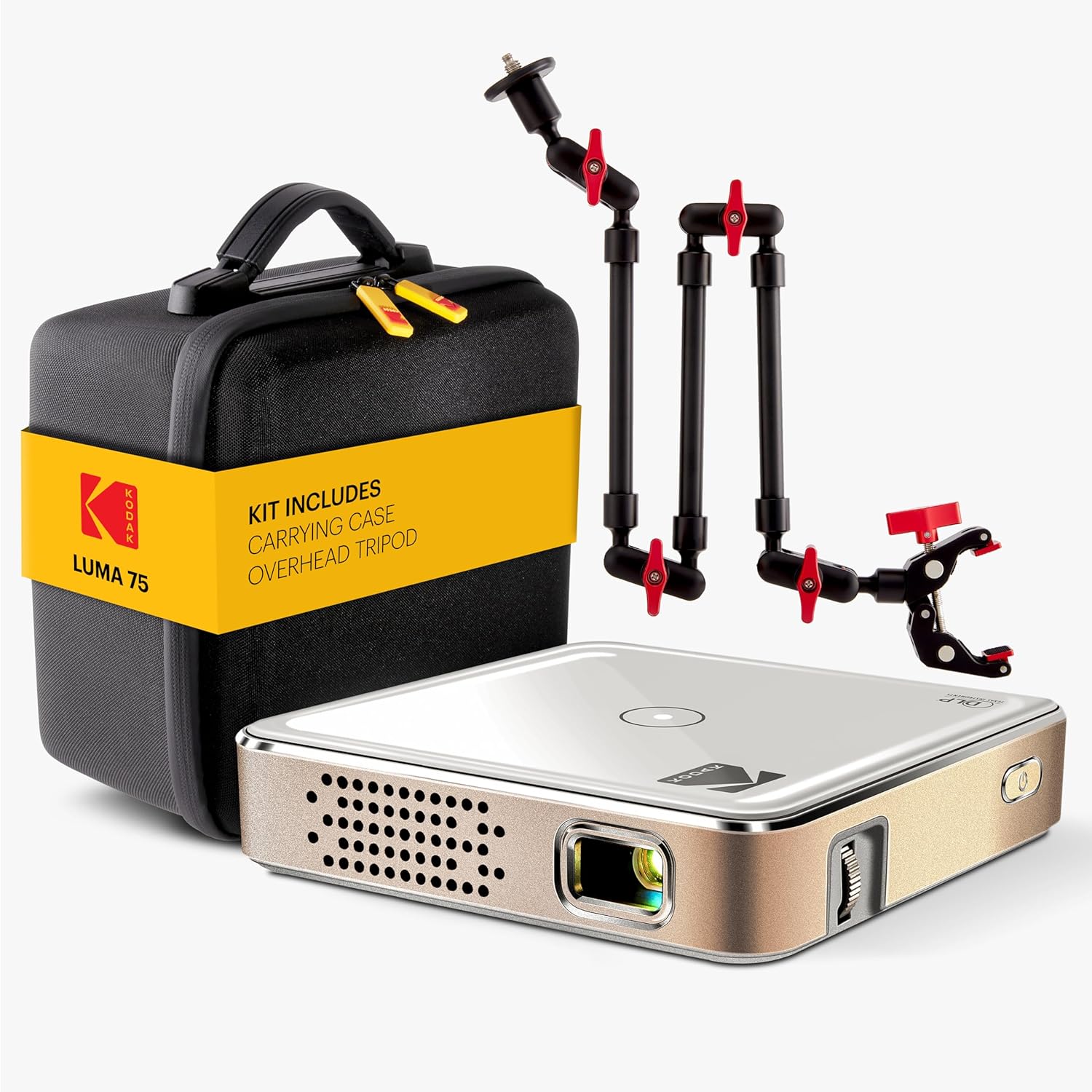 KODAK Luma 75 Pocket Projector Kit - White, 30 ANSI-Lumens - Vibrant 1080p HD Battery-Powered Projector - 100-Inch Screen Expansion for Tracing - Overhead Tripod Kit for Drawing Tools