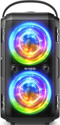 W-KING Party Bluetooth Speaker Boom Box, 180W Max Big Large Loudest Wireless Outdoor Portable Speaker 4 Drivers with 2*4.04'' Subwoofer, 80W HD Huge 105dB Pulse Natur Deep Bass, IPX5/24H/EQ/USB/TF/AUX
