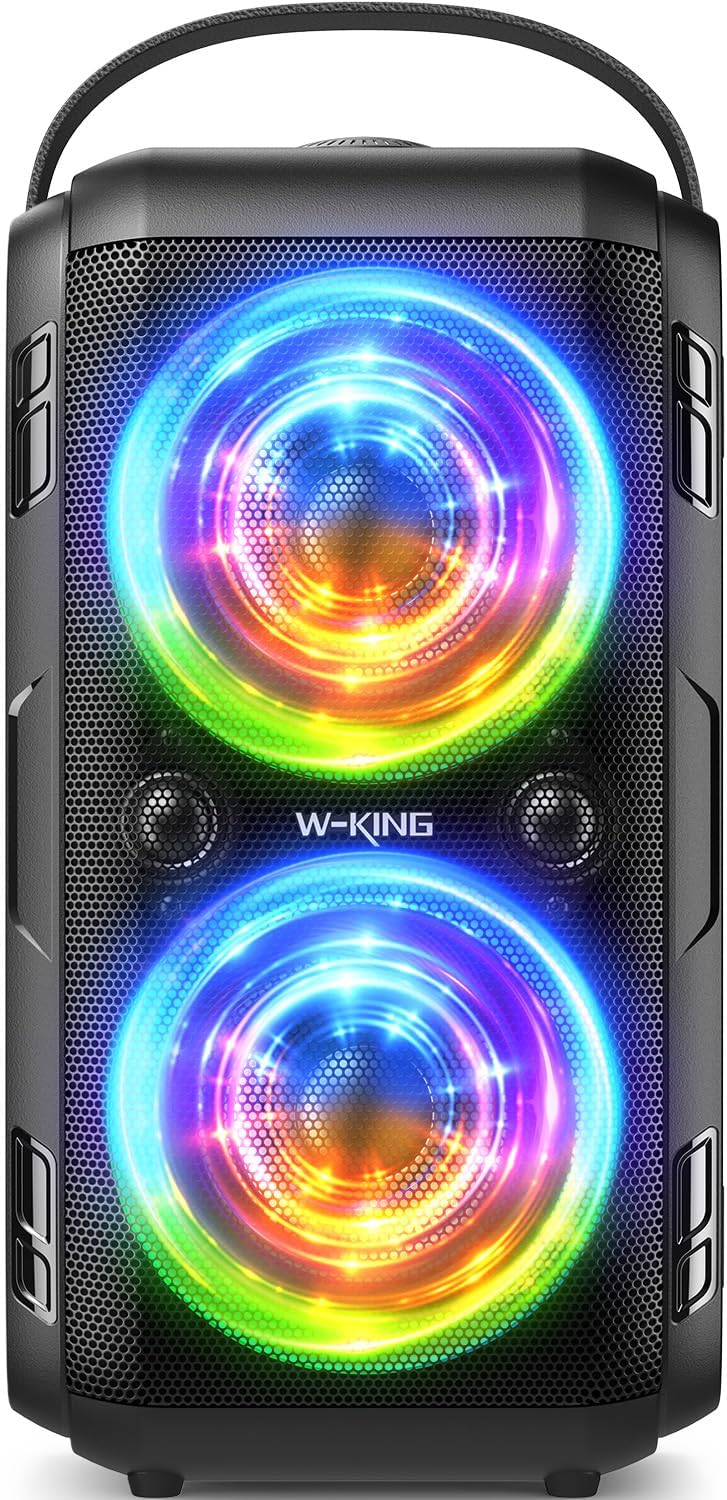 W-KING Party Bluetooth Speaker Boom Box, 180W Max Big Large Loudest Wireless Outdoor Portable Speaker 4 Drivers with 2*4.04'' Subwoofer, 80W HD Huge 105dB Pulse Natur Deep Bass, IPX5/24H/EQ/USB/TF/AUX