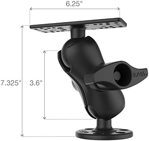 RAM MOUNTS Fish Finder Mount for Boats, Heavy Duty Drill-Down Marine Electronics Mount with Short Arm and Round Plate, Universal Compatibility RAM-D-115-C