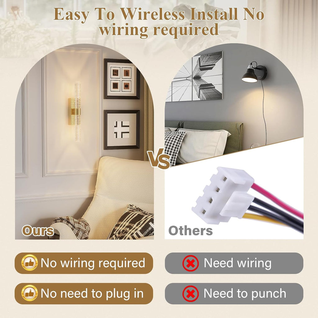 camuucci Battery Operated Wall Sconces Set of 2 Rechargeable Battery Powered Wall Light with 12000mAh Not Hardwired Dimmable Wall Lamp Fixtures for Bedroom Living Room Gold 15.3 Inches