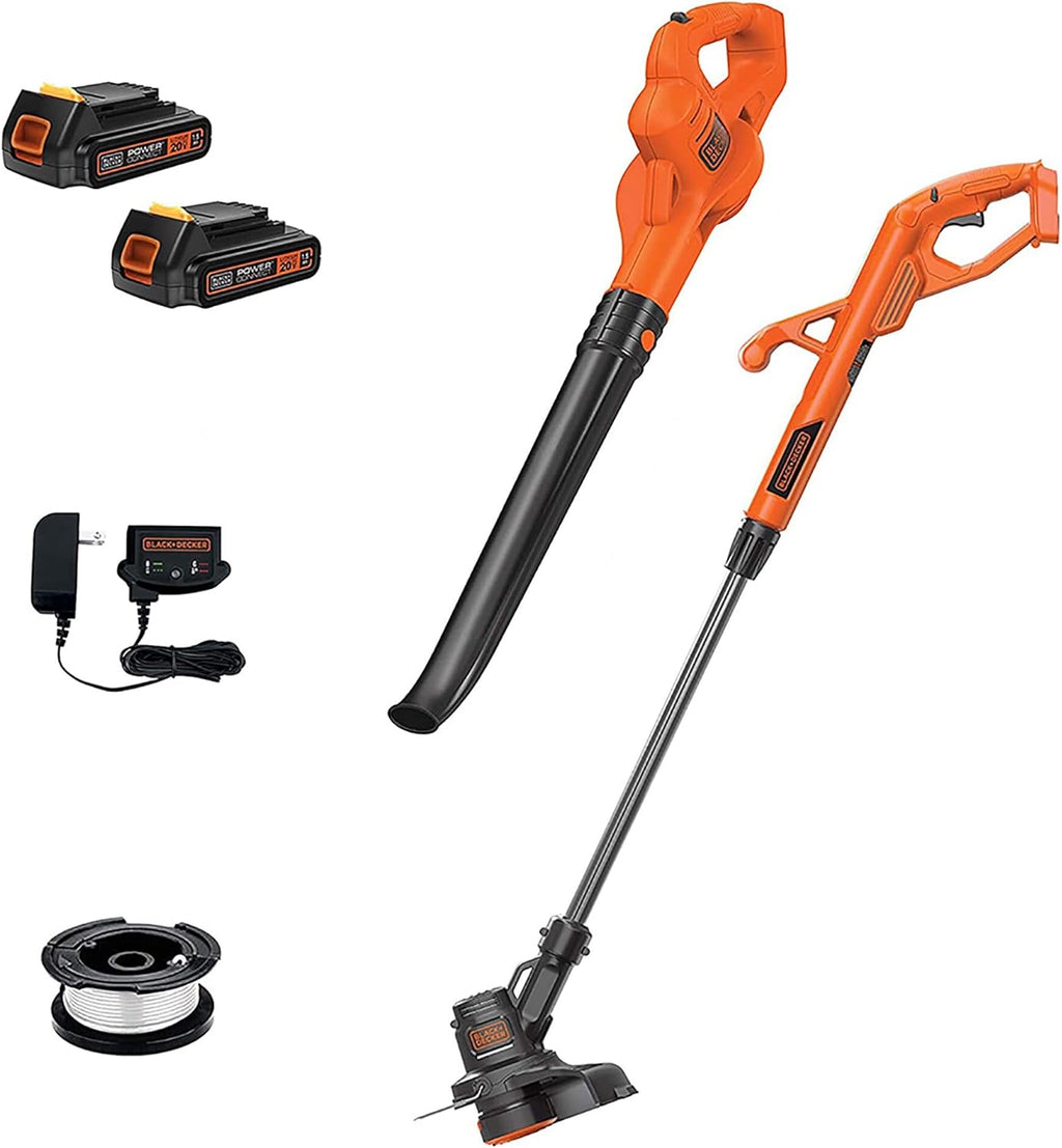 BLACK+DECKER 20V MAX Weed Eater, Edger and Sweeper Combo, Includes 2 Batteries and Charger, Cordless Electric Weed Wacker and 130 Mph Hard Surface Leaf Blower, 10 in. (LCC222)