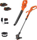 BLACK+DECKER 20V MAX Weed Eater, Edger and Sweeper Combo, Includes 2 Batteries and Charger, Cordless Electric Weed Wacker and 130 Mph Hard Surface Leaf Blower, 10 in. (LCC222)