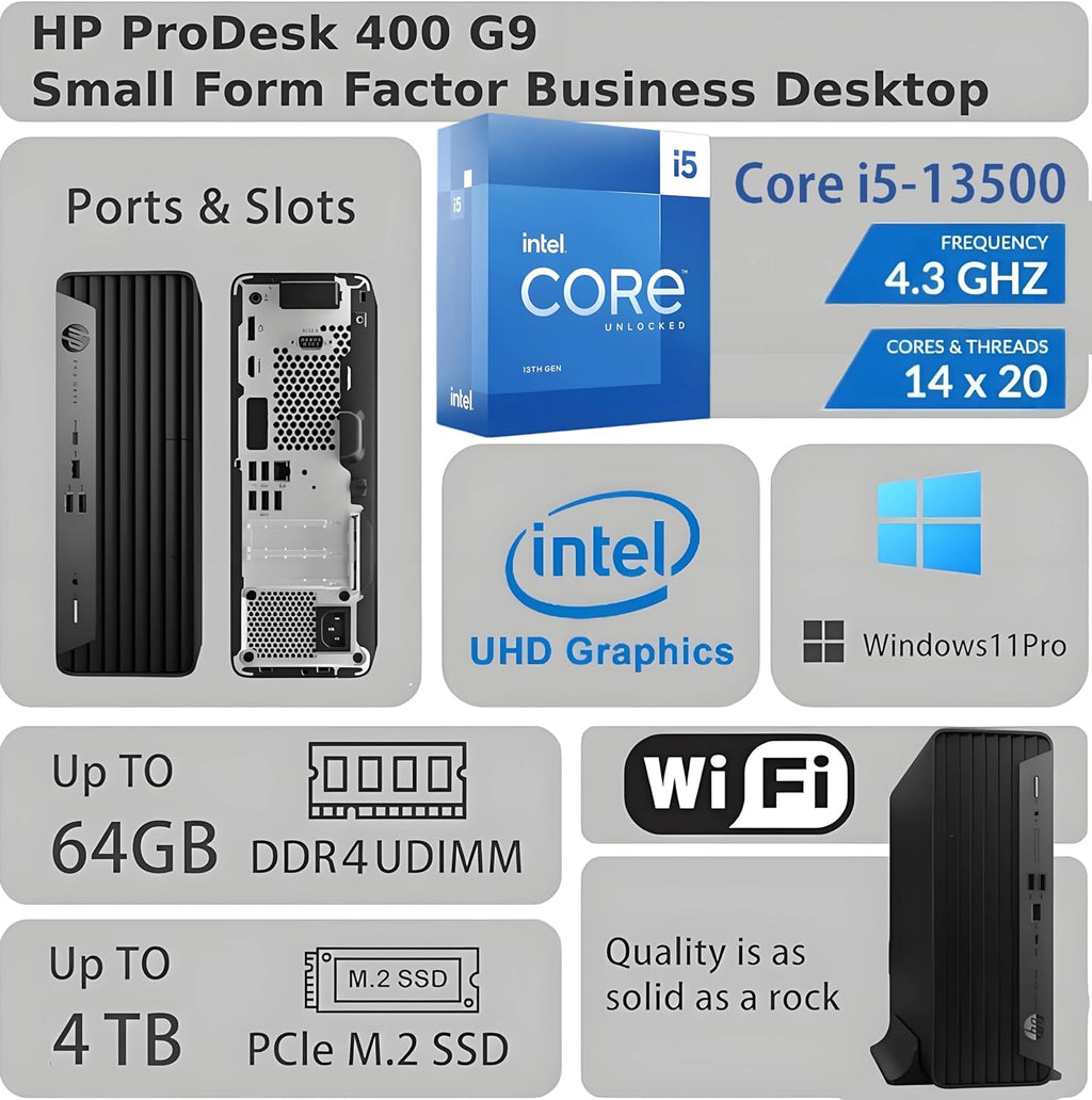 HP ProDesk 400 G9 SFF Business Desktop Computer, Latest 13th Gen Intel Core i5-13500, 16GB RAM, 512GB PCle SSD, Dual 4K Display Support, USB-C, HDMl, RJ-45, Wi-Fi, Wired Keyboard & Mouse, Win11 Pro