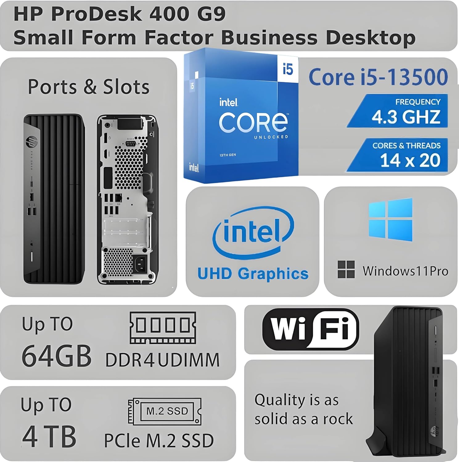 HP ProDesk 400 G9 SFF Business Desktop Computer, Latest 13th Gen Intel Core i5-13500, 16GB RAM, 512GB PCle SSD, Dual 4K Display Support, USB-C, HDMl, RJ-45, Wi-Fi, Wired Keyboard & Mouse, Win11 Pro