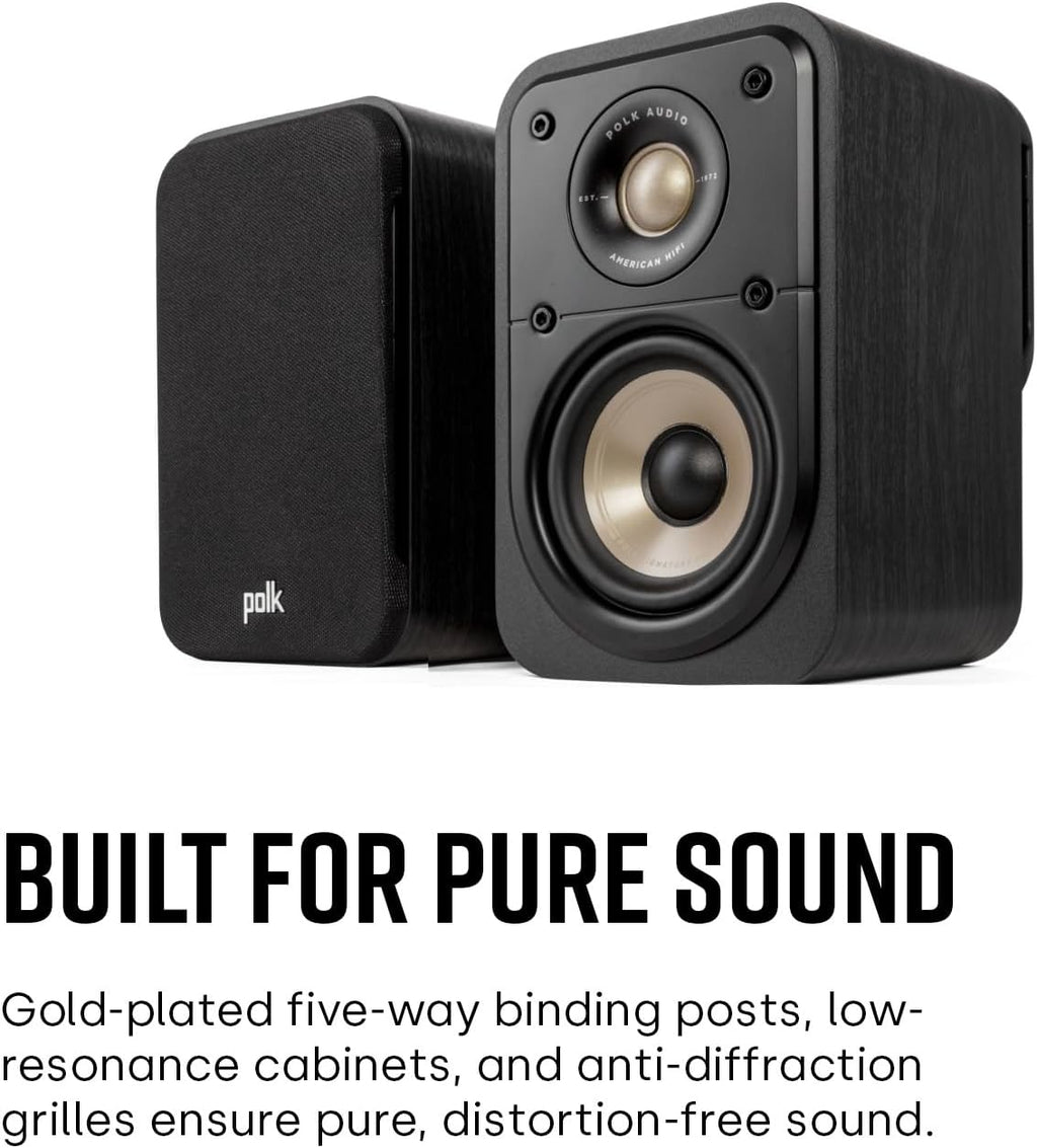 Polk Signature Elite ES10 Surround Sound Speakers - Hi-Res Audio Certified, Dolby Atmos & DTS:X Compatible, 1" Tweeter & 4" Woofer, Power Port Technology for Bass (Pair, Stunning Black)