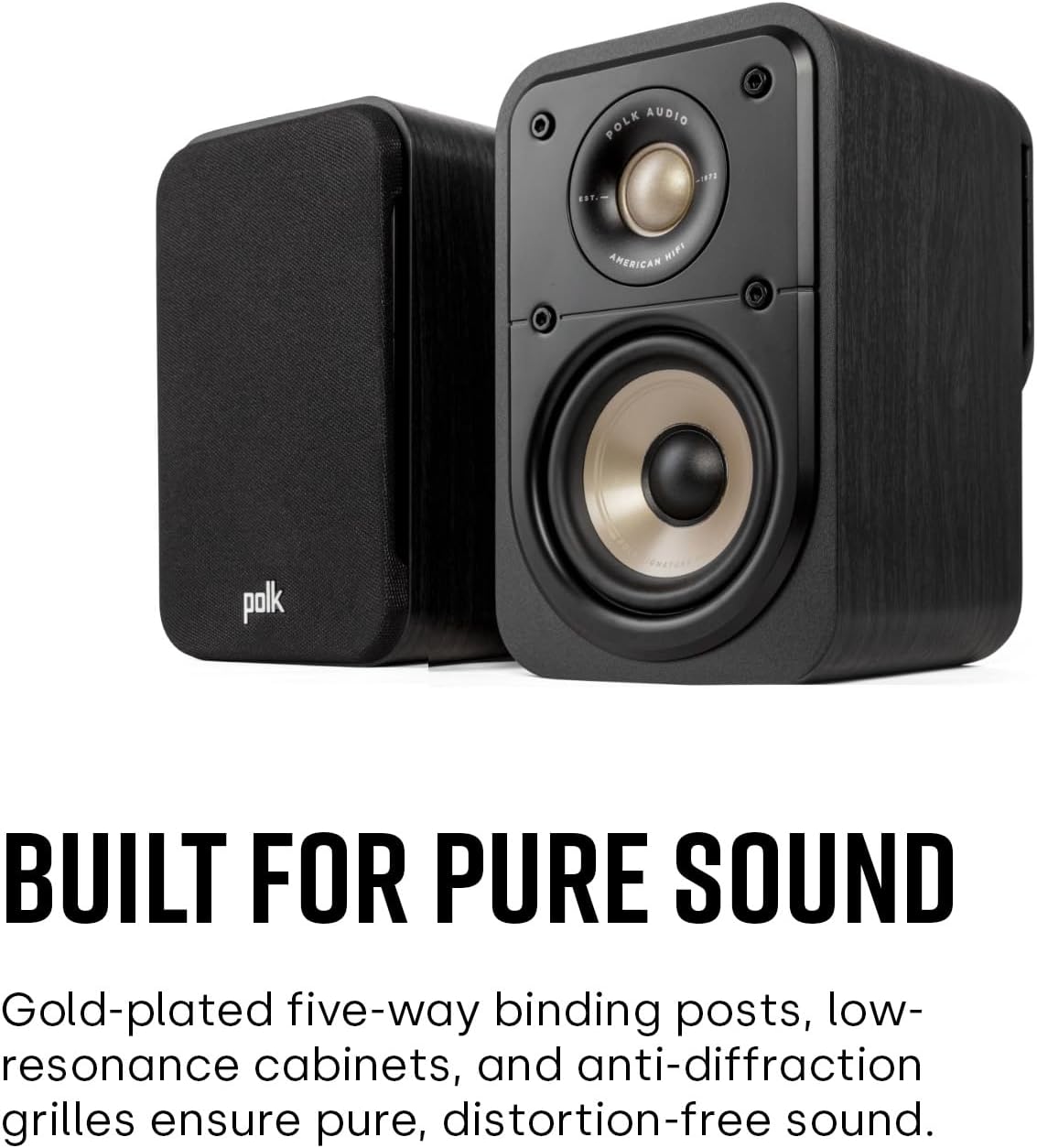 Polk Signature Elite ES10 Surround Sound Speakers - Hi-Res Audio Certified, Dolby Atmos & DTS:X Compatible, 1" Tweeter & 4" Woofer, Power Port Technology for Bass (Pair, Stunning Black)
