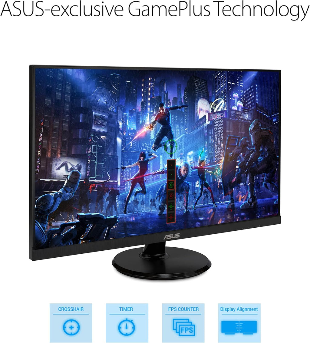ASUS 27” 1080P Monitor (VA27DQ) - Full HD, IPS, 75Hz, Speakers, Adaptive-sync/FreeSync™, Low Blue Light, Flicker Free, VESA Mountable, Frameless, HDMI, VGA, DisplayPort, Tilt Adjustable, Black