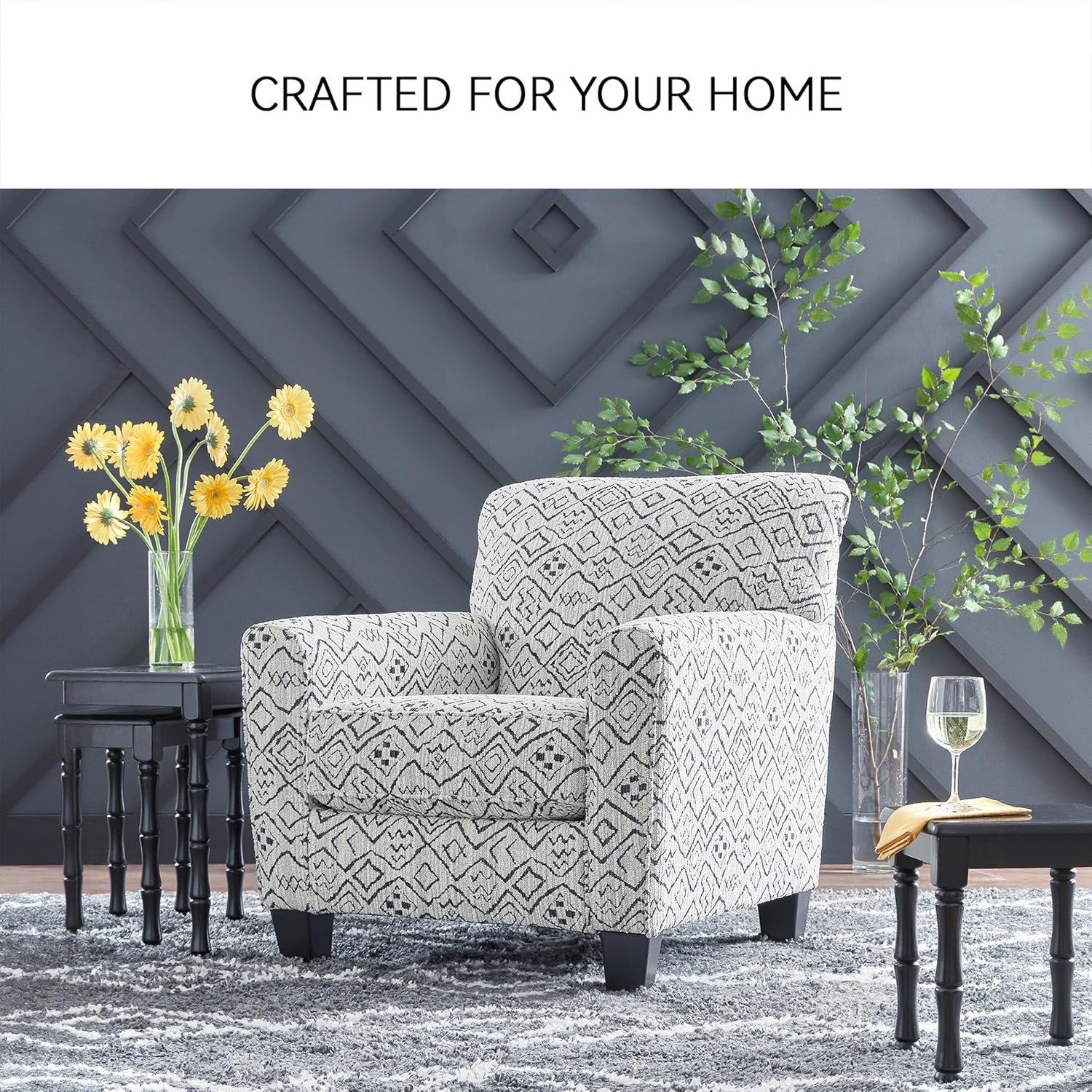Signature Design By Ashley Hayesdale Modern Accent Chair with Removable Cushions and Tapered Legs, Black & Gray