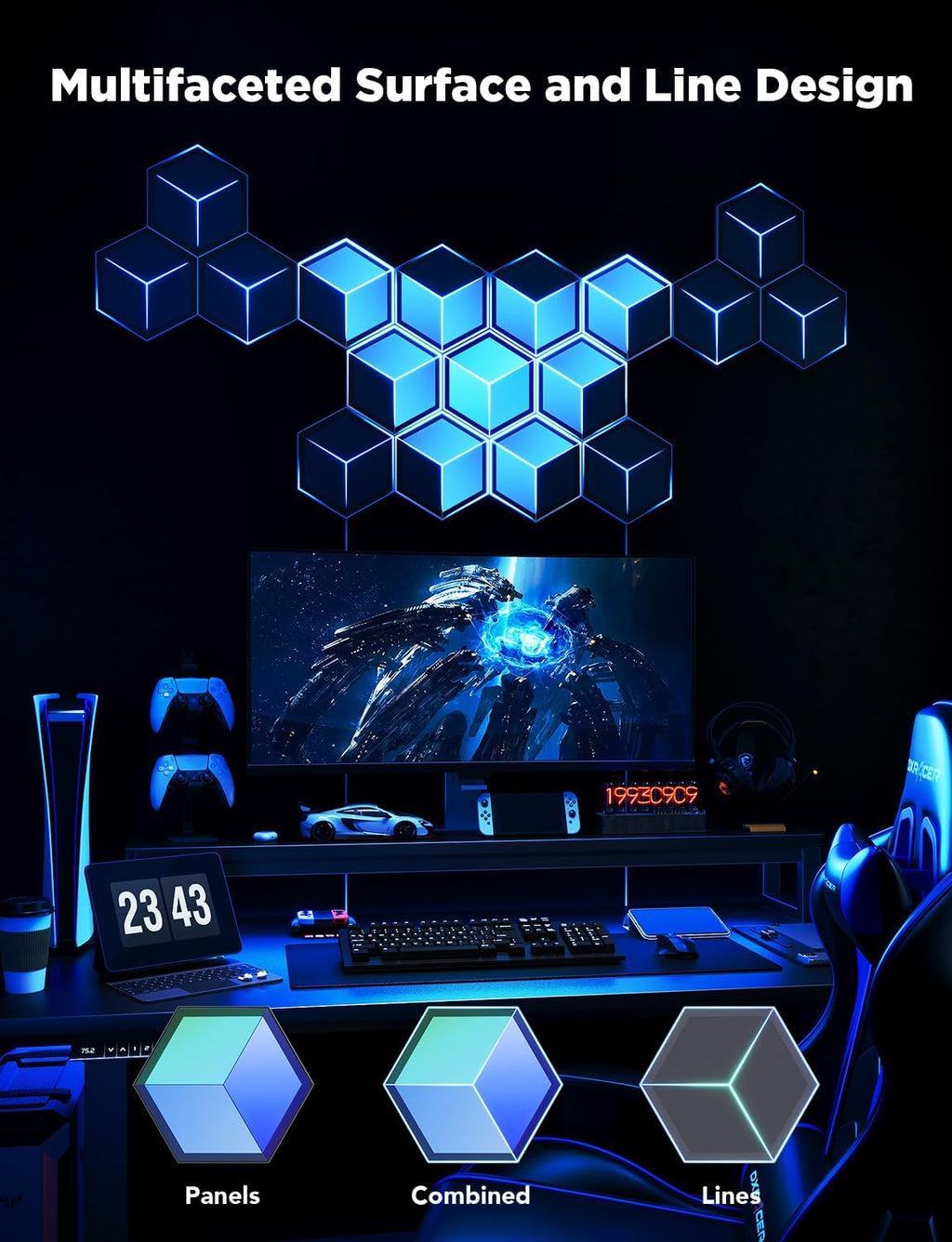 Govee Glide Hexagon Light Panels Ultra, RGBIC 3D Wall Lights with DIY Program, 60 Scenes and 129 Lamp Beads, Upgraded Gaming Light for Gaming Room, Compatible with Alexa, 10 Pack Meteor Gray
