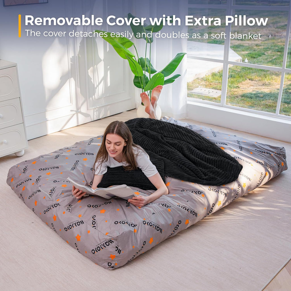 MAXYOYO Giant Bean Bag Chair Bed with Pillow, Convertible Beanbag Sofa to Floor Bed, Lazy Chair Couch with Removable Cover, High-Density Shredded Foam Filling, Cozy Lounge for Bedroom Living Room