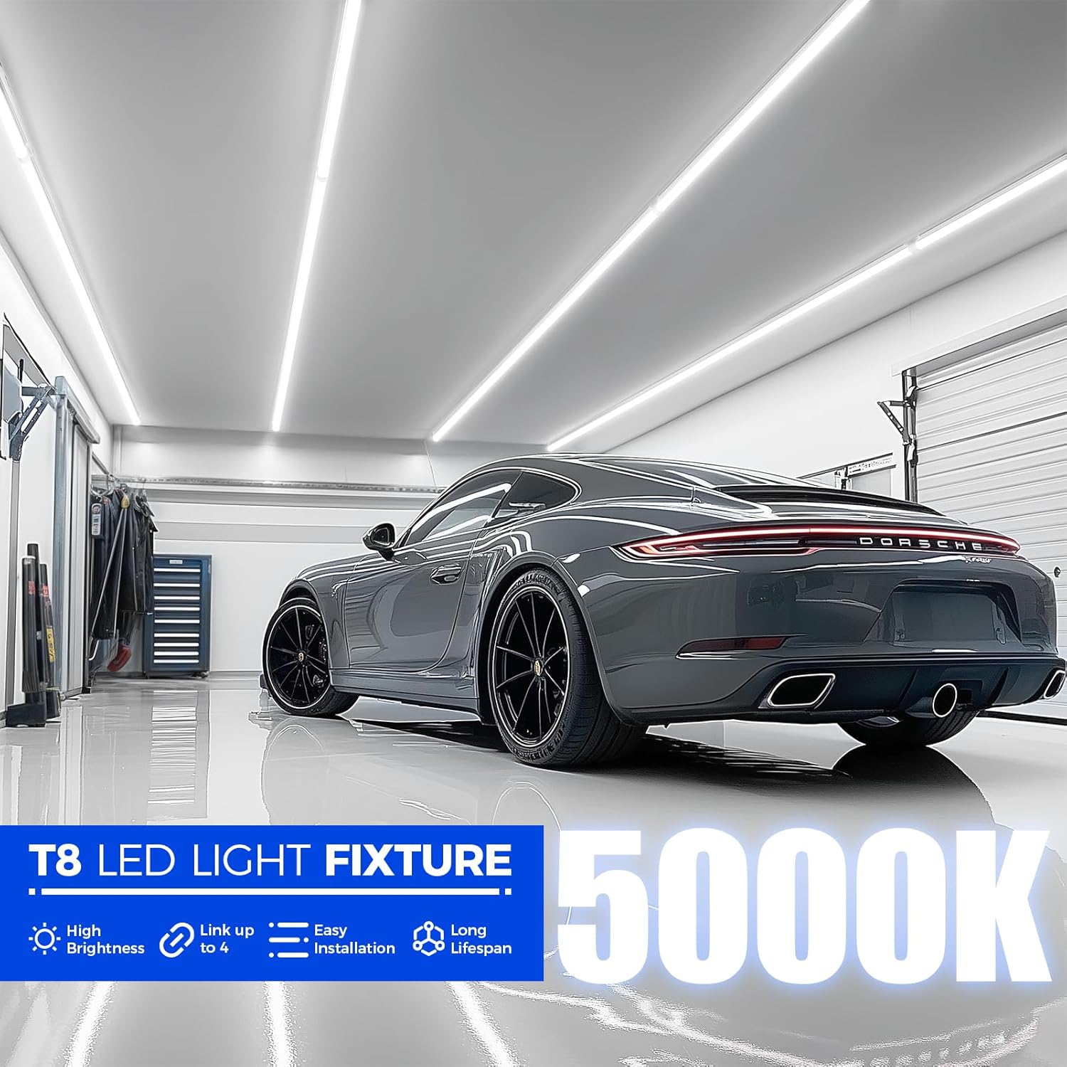 Barrina LED Shop Lights 8FT, 72W 10000LM 5000K, Daylight White, T8 LED Garage Lights, V Shape Clear Cover, High Output Tube, Linkable 8 Foot LED Strip Light for Workshop, Warehouse with Plug, 10 Packs