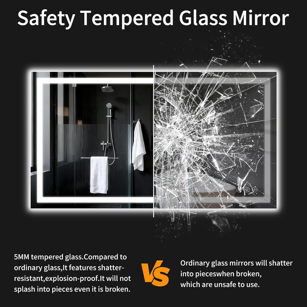 55"x30" LED Bathroom Mirror with Lights, Dimmable .Anti-Fog .Bathroom Vanity Mirror for Wall, Backlit + Front Lit, Memory Function, Shatter-Proof .Tempered Glass