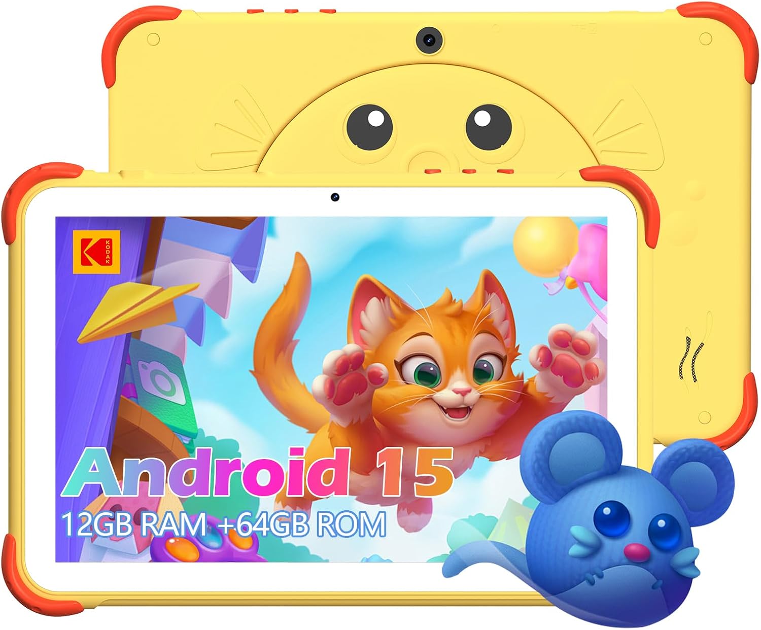 KODAK 10.1 Inch Android 15 Kids Tablet, 12GB RAM+64GB ROM(1TB Expand) Tablet for Kids, 6000mAh Battery, Parental Control, Blue Light Eye Protection, Shockproof Case for Learning