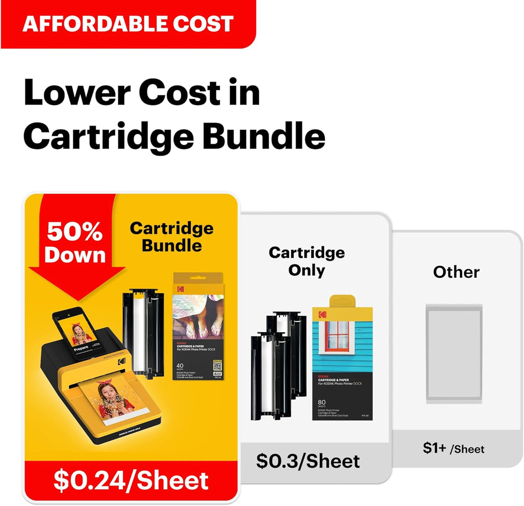 KODAK Dock Era 4x6'' Desktop Photo Printer, 50 Sheets, Docking & Bluetooth Smartphone Printer for iPhone & Android, Instant Color Prints, 4PASS Dye Sublimation