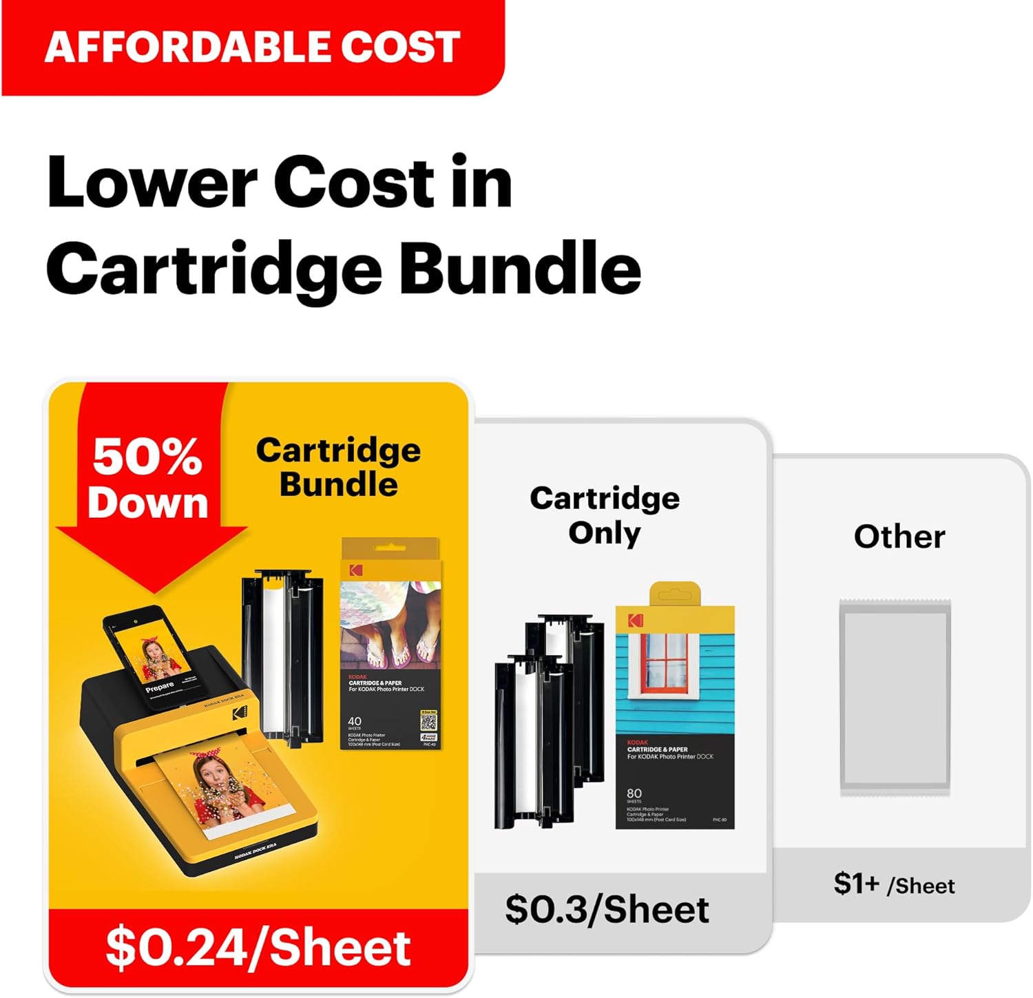 KODAK Dock Era 4x6'' Desktop Photo Printer, 50 Sheets, Docking & Bluetooth Smartphone Printer for iPhone & Android, Instant Color Prints, 4PASS Dye Sublimation