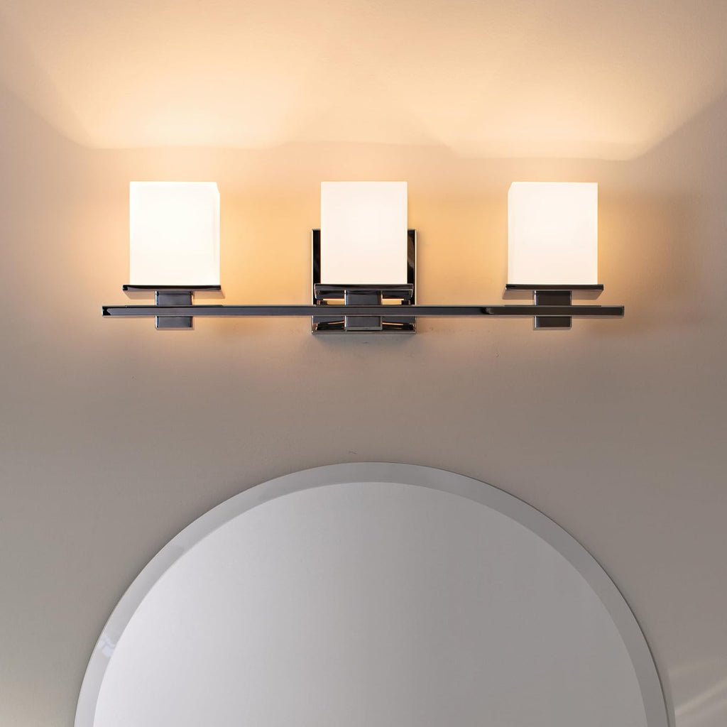 Kichler Tully 24" Vanity Light in Chrome, 3-Light Modern Bathroom Light with Satin Etched Cased Opal Glass, (24" W x 6.5" H), 45151CH
