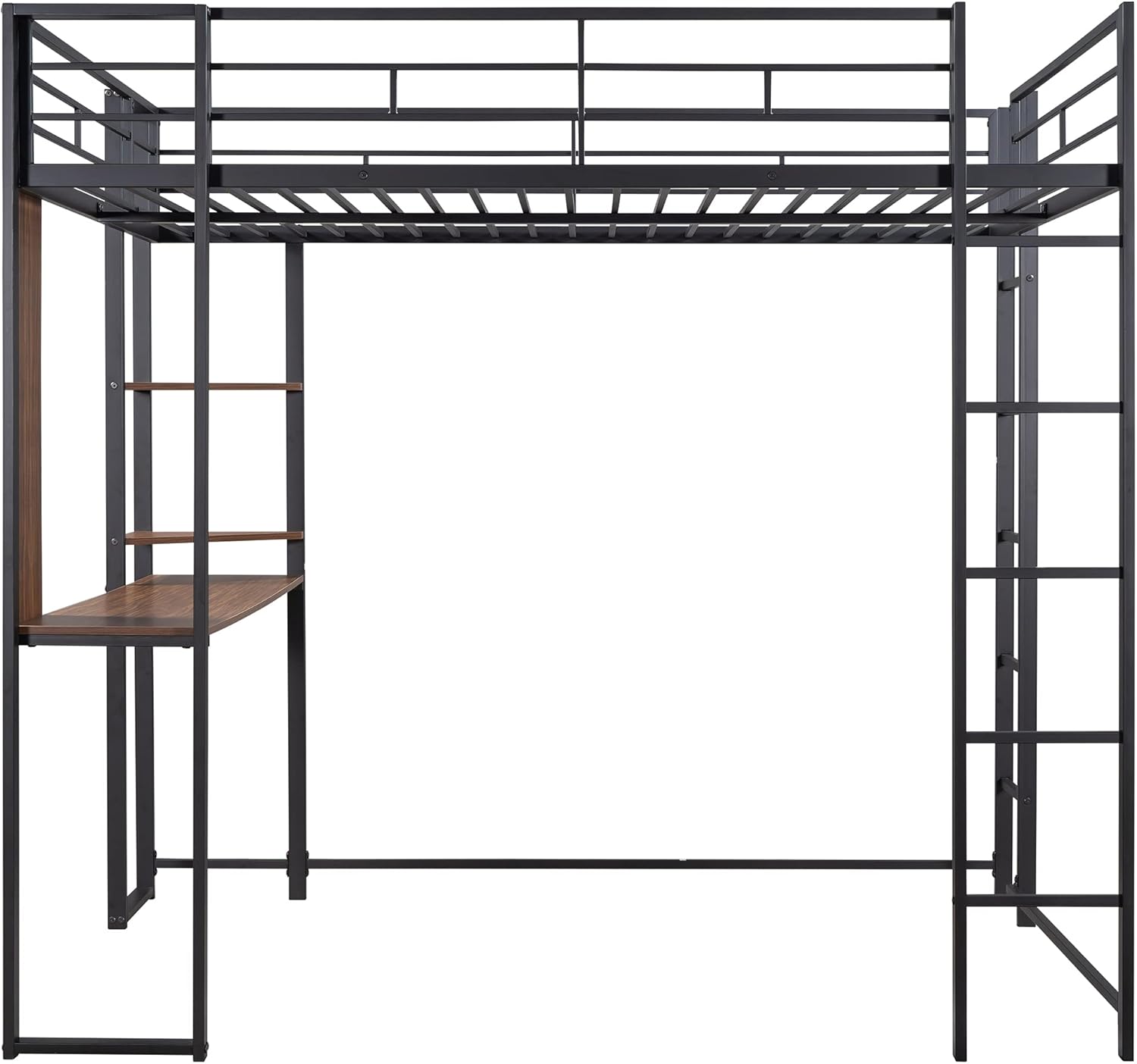 Bellemave Full Size Loft Bed with Desk and Storage Shelf and Ladder, Metal Full Size Loft BedFrame,Black