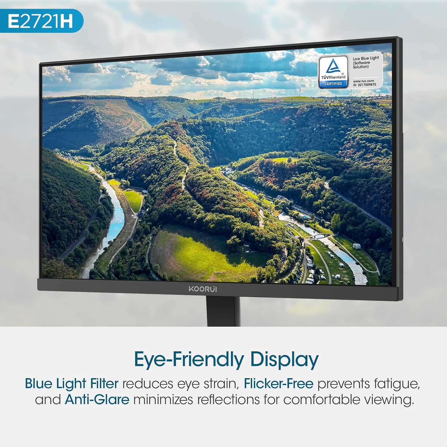 KOORUI 27 Inch QHD (2560x1440) IPS HDR Ultra-Thin Computer Gaming Monitor, 120Hz Refresh Rate, DCI-P3 95%, FreeSync & G-Sync, 1ms MPRT, VESA 100x100mm, Tilt Adjustable for Game and Work, E2721H