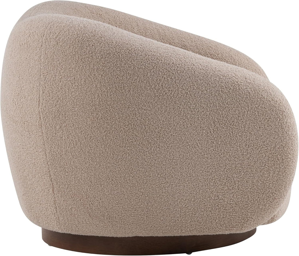 Christopher Knight Home Beckie Boucle Upholstered 360° Swivel Accent Chair, Living Room Barrel Swivel Chair with Wooden Base, Modern Club Chair with Rotation, Light Brown