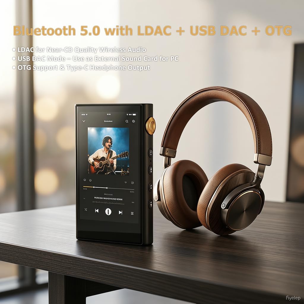 Hi-Res Music Player MP3 with Android - Dual ESS9018Q2M DAC Chips, 13H Playtime Bluetooth 5.2 WiFi USB Digital Audio Player, 4.4mm Balanced Output, Supports ISO/DTS/DSD512