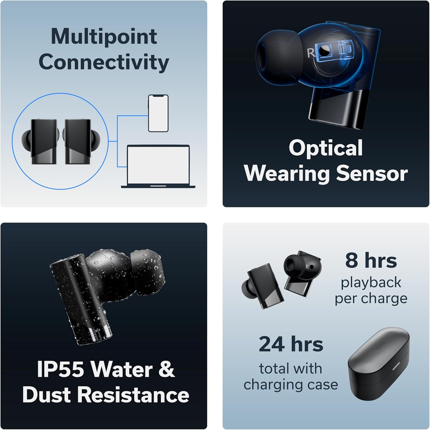 Status Pro X Wireless Earbuds, Triple Speaker Driver, Hi-Res Audio with LDAC, 52dB ANC, 6 Beamforming Mics with VoiceLoom AI for Clearest Calls (Moonbeam)