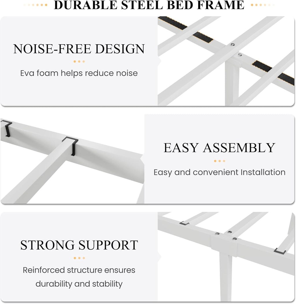 SHA CERLIN Full Size Bed Frame with Headboard,Metal Bed Frame with Butterfly Pattern Design Headboard & Footboard,No Box Spring Needed,Easy Assembly,White