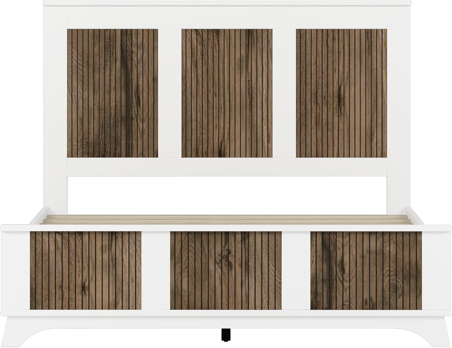 SOFTSEA 4 Piece Farmhouse Queen Size Bedroom Set with Storage, Solid Wood Platform Bed with Wooden Strip Decoration Headboard, 4 Piece Bedroom Furniture Set, White