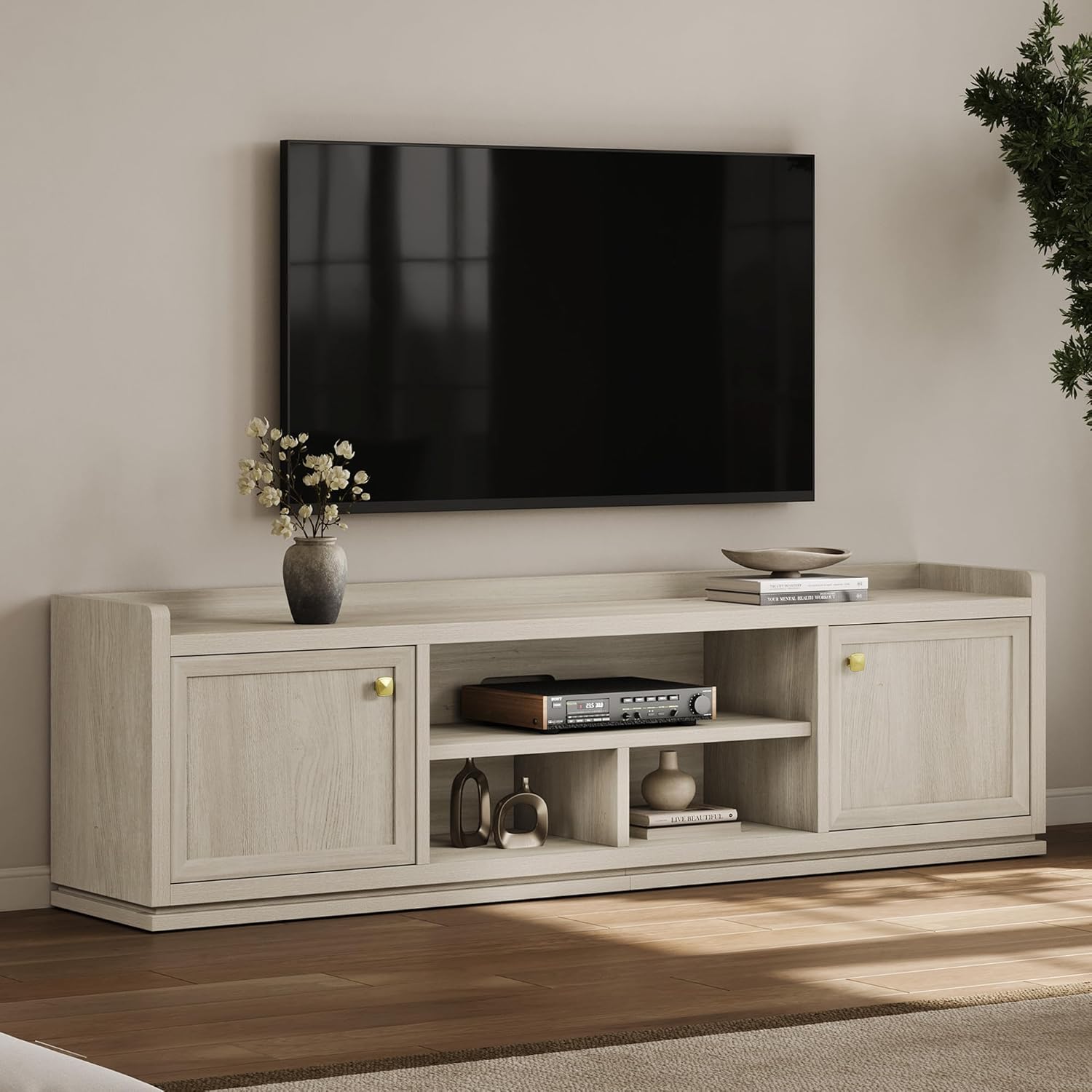SICOTAS TV Stand Entertainment Center - 67" TV Console for Living Room Modern TV Stand for Bedroom, Media Console with Shelf and Cabinet, Entertainment Stand for TVs up to 65 75 Inch(Grey White Oak)
