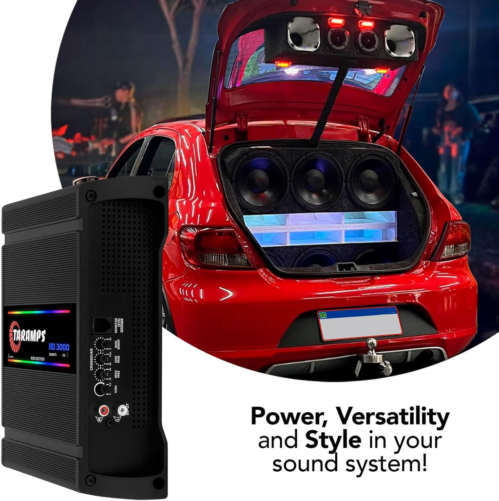 Taramps HD 3000 1 Ohm Black RGB 1 Channel Amplifier 3000 Watts RMS Digital, 108 RGB Effects, Crossover, Low/High Pass, Bass Boost, Car Audio System, Monoblock Full Range, LED Monitor Indicator, HD 3k