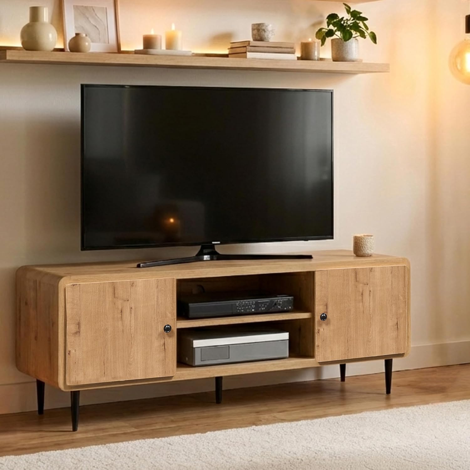 Techni Mobili Mid-Century Modern TV Stand with Storage Cabinets, Wooden Entertainment Center with Cable Management for Living Room, Fits TVs up to 60”