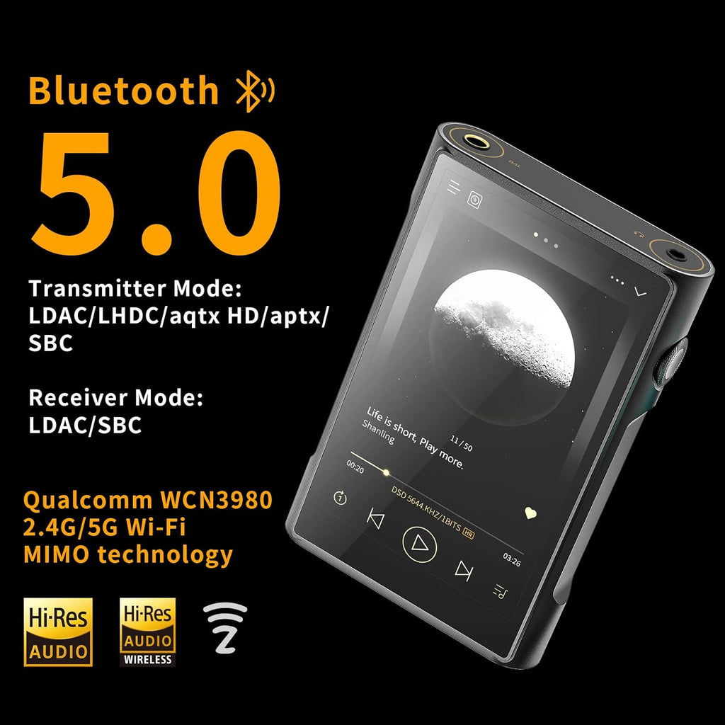 SHANLING M3 Ultra MP3/MP4 Player,Hi-Res Bluetooth Audio Player,Portable Digital Music Player,MP3 Music Player with Dual ES9219C 4.2in LCD Touch Screen 5G DAC/AMP Android 10 3.5mm&4.4mm Output (Black)