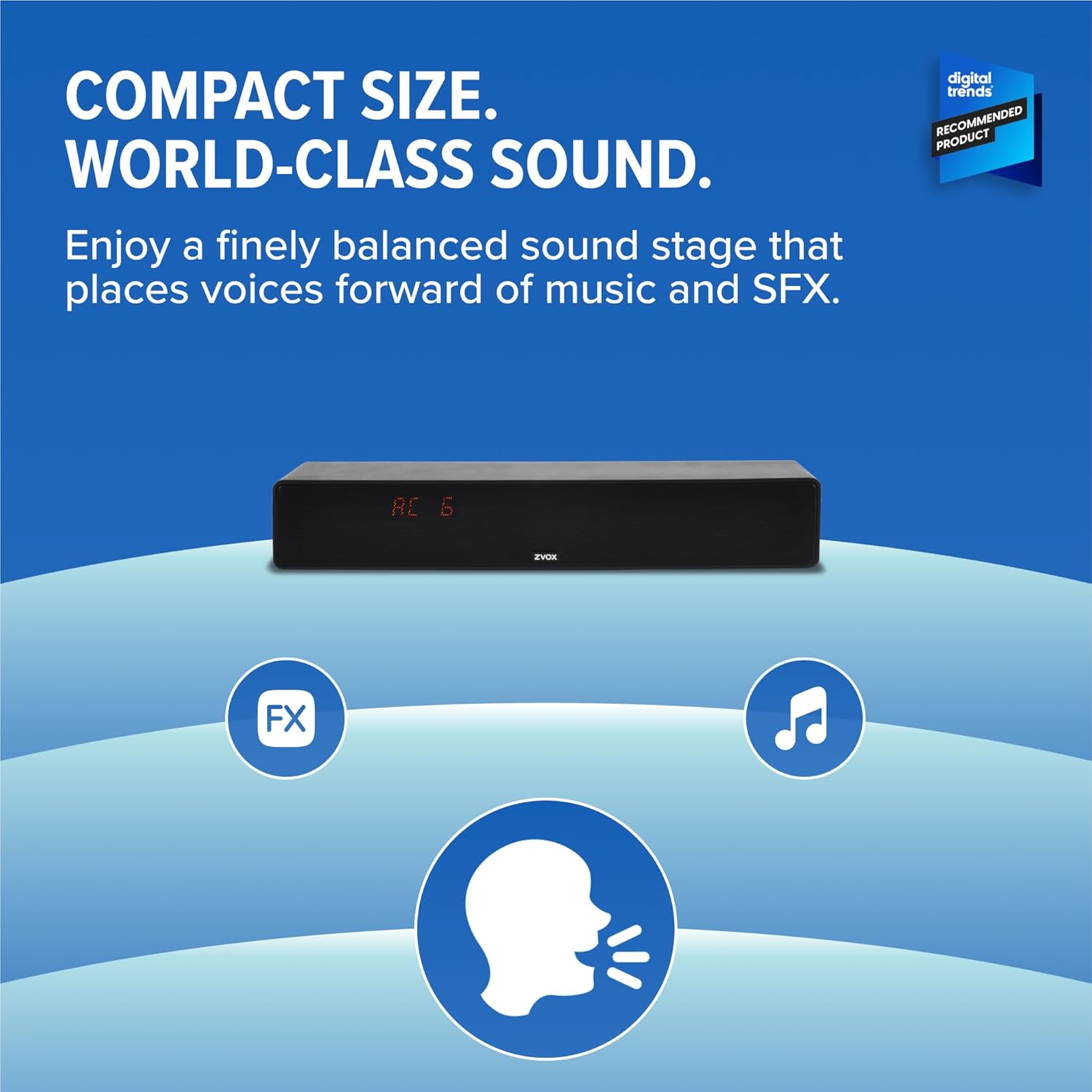 ZVOX Dialogue Clarifying Sound Bar - Patented Hearing Technology, AccuVoice TV Sound Bar with 12 Levels of Voice Boost, 17" Home Theater TV Speakers, Ideal for Smart TVs - AV157 Black