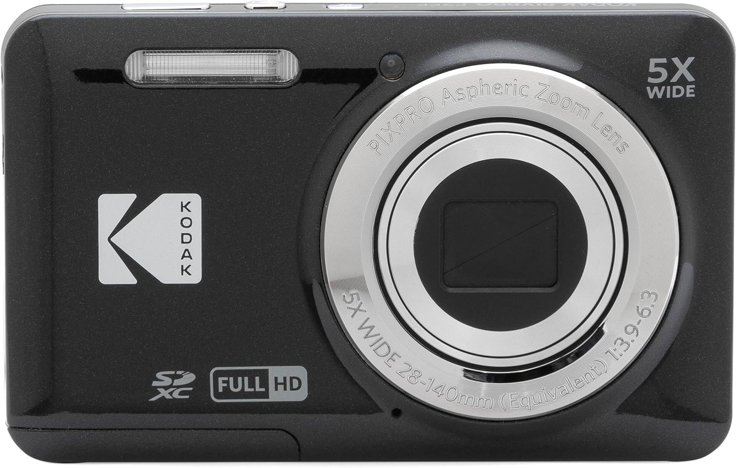 Kodak PIXPRO FZ55 Black 16MP Digital Camera 5X Optical Zoom 28mm Wide Angle 1080P Full HD Video 2.7" LCD Camera + 64GB Card and Reader + Memory Wallet