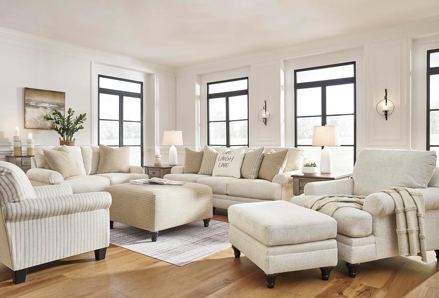 Signature Design by Ashley Valerani Classic Striped Upholstered Accent Chair, Beige
