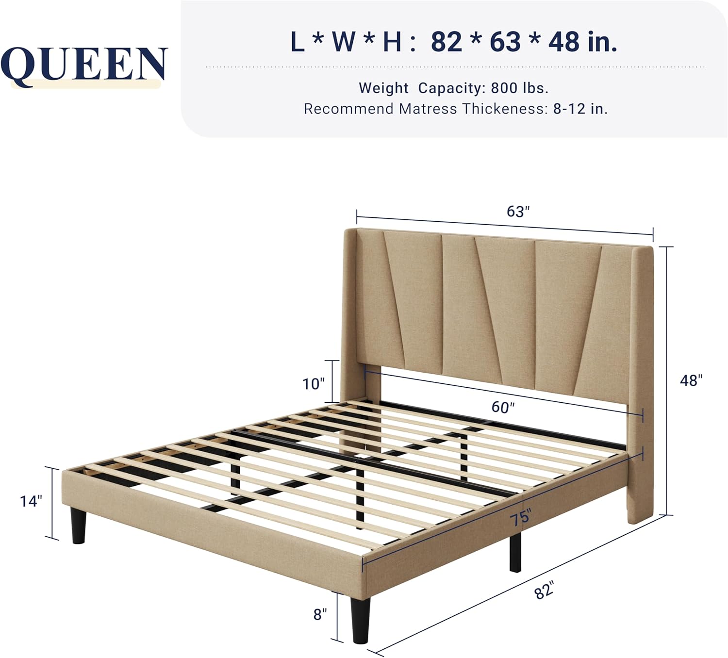 Allewie Queen Size Platform Bed Frame with Geometric Wingback Headboard, Boho Upholstered Bed with Wooden Slats Support, No Box Spring Needed, Easy Assembly, Beige