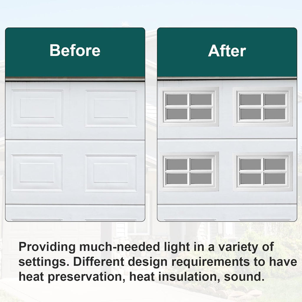 NeatiEase 4 Pcs Garage Door Windows, Replacement Vinyl Windows Inserts Kit with UV Resistant Resin Glass for Exterior Garage Doors (Cross Design)