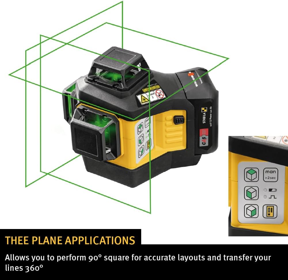 STABILA LAX 600 G Green Multi-Line Laser Level Set, 12V System, 7-Piece Set, Includes Battery & Charger, Cat. Number 03420
