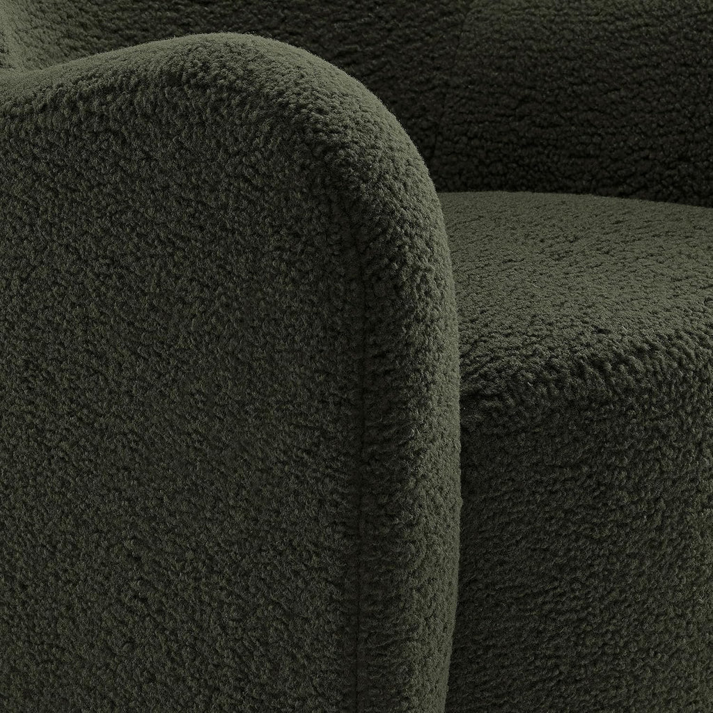 Modway Montrose Swivel Wingback Accent Chair in Fern Walnut Sherpa Teddy Fabric – Modern Furry Barrel Chair with 360-Degree Swivel Base – Soft and Comfy Living Room Chair